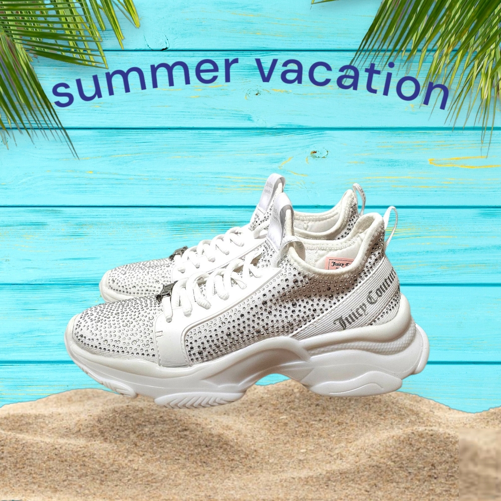 Juicy Couture White and Silver Rhinestone Embellished Sneakers